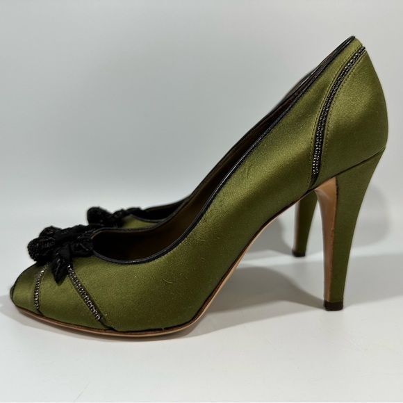 Valentino Garavani Green Black Florak Rhinestone Peep Toe Heels 39 Whimsigoth - Picture 7 of 16